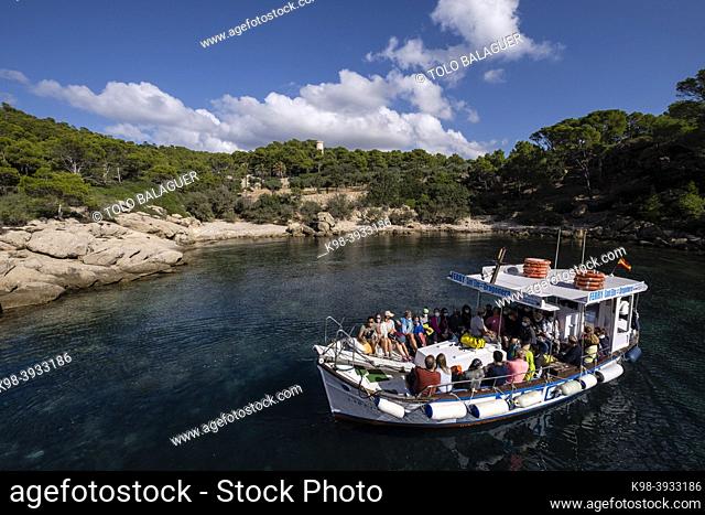 Margarita boat, Des Lledó port, sa Dragonera natural park, Mallorca, Balearic Islands, Spain