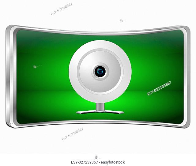 green Button with Webcam - 3D illustration