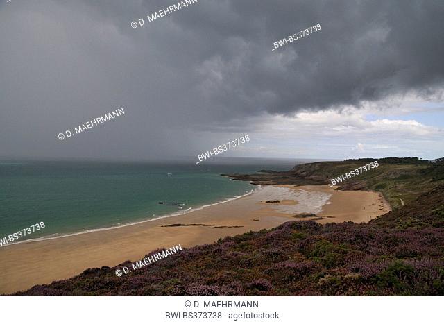 rain shower at the coast, France, Brittany, Erquy