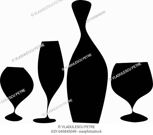 bottle and glasses with black wine