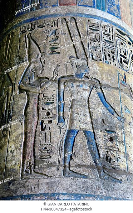 Medinet Habu, Luxor, Egypt, Djamet, mortuary temple of King Ramses III, XX dyn. 1185 -1078 B.C: the gods Amon-Ra and Mut