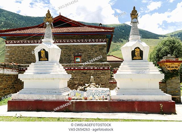 Xinduqiao, Sichuan province, China - The view of the special tibetan house build by stone in the daytime