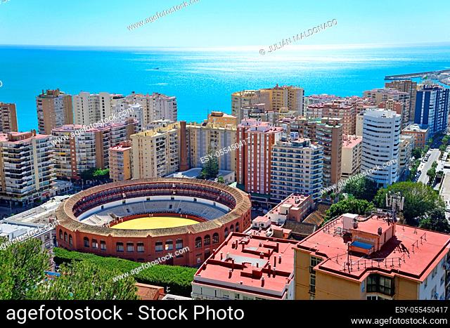 Malaga, Spain - March 4, 2020: View of the city of Malaga and the La Malagueta Bullring