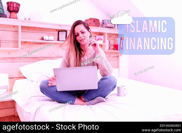 Conceptual display Islamic Financing, Word Written on Banking activity and investment that complies with sharia Reading Interesting Articles Online