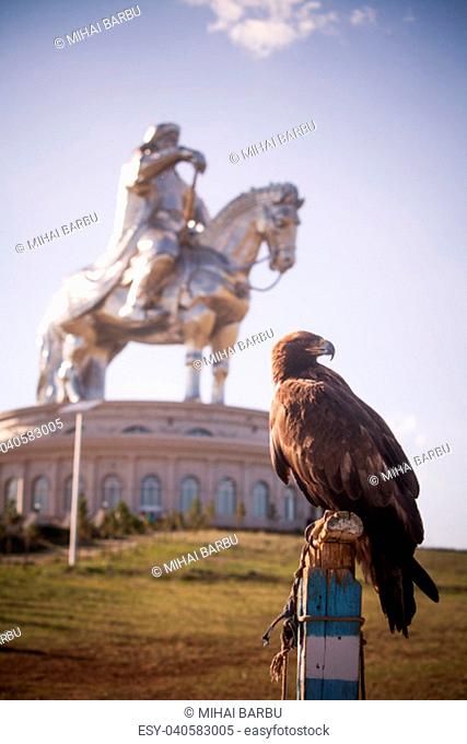Vulture and Genghis Khan Monument at Zonjin Boldog Mongolia