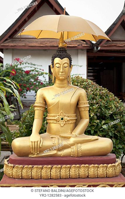 Sitting Buddha statue at Wat Mai Suwannaphumaham, Luang Prabang, Laos