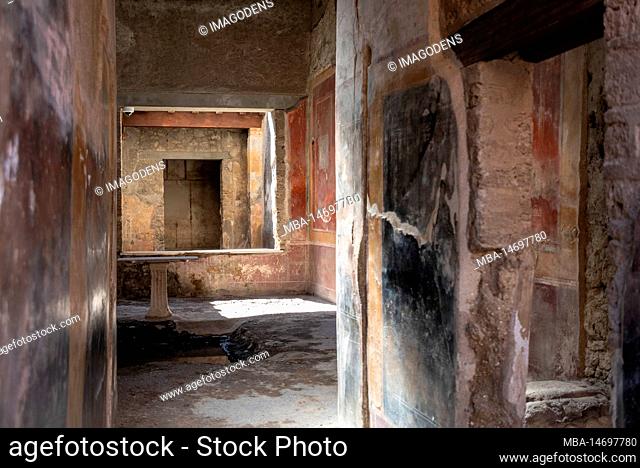 Pompeii, Italy, Entrance and floor into the atrium of an old Roman villa in Pompeii, Southern Italy