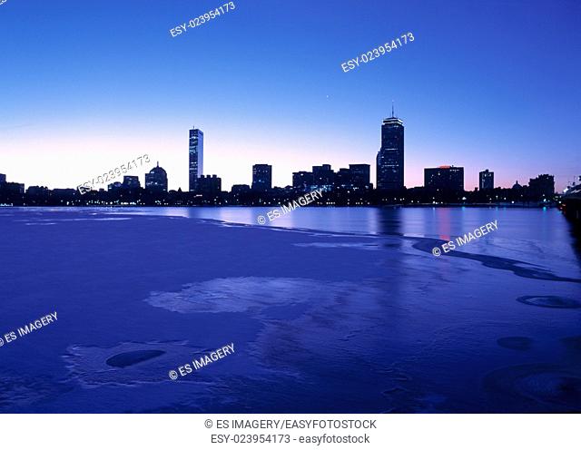Boston's Back Bay and Charles River seen at dawn
