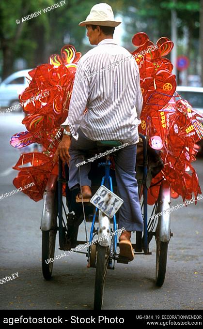 Cyclo rickshaw with decorations Ho Chi Minh City Vietnam