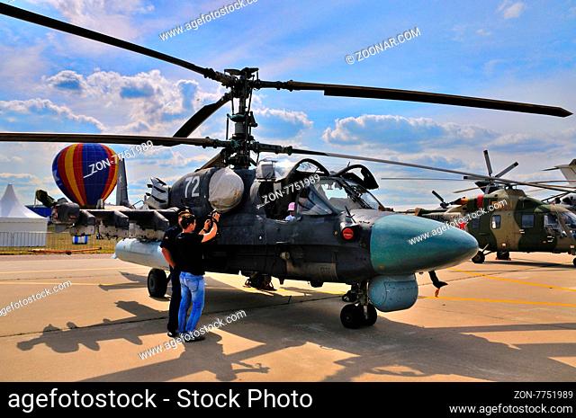 MOSCOW, RUSSIA - AUG 2015: attack helicopter Ka-52 Alligator presented at the 12th MAKS-2015 International Aviation and Space Show on August 28, 2015 in Moscow