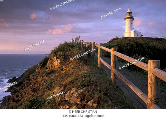 Australia, Byron Bay, Cape Byron Headland Reserve, Lighthouse, New South Wales, sea, atmosphere, fence, path, twilig
