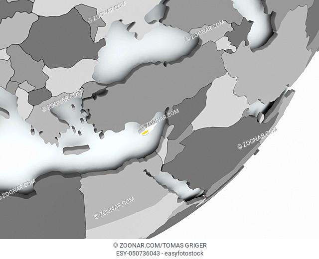 Cyprus on political globe with flag. 3D illustration