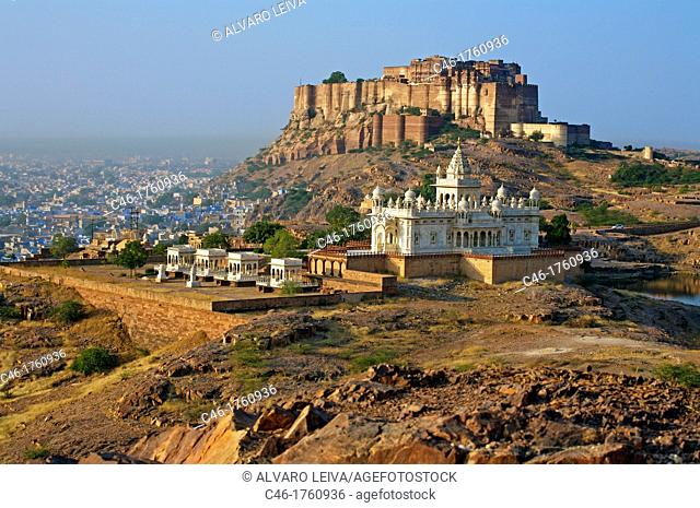 Jaswant Thada Memorial and Meherangarh fort in Jodhpur  Rajasthan  India
