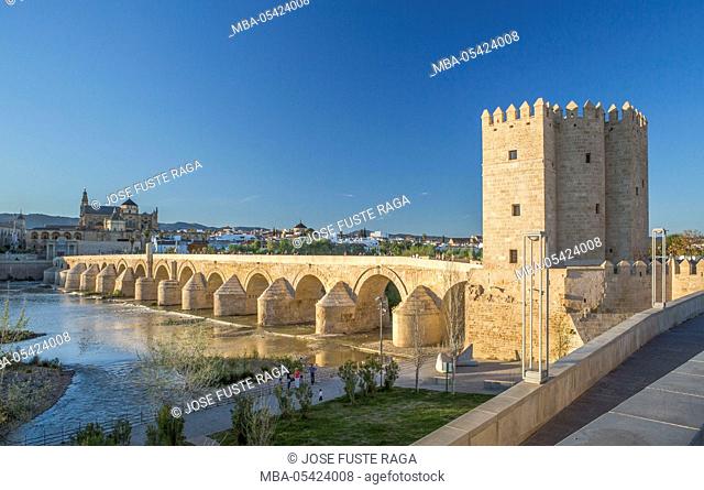 Spain, Andalucia Region, Cordoba City, Roman bridge, Calahorra Tower