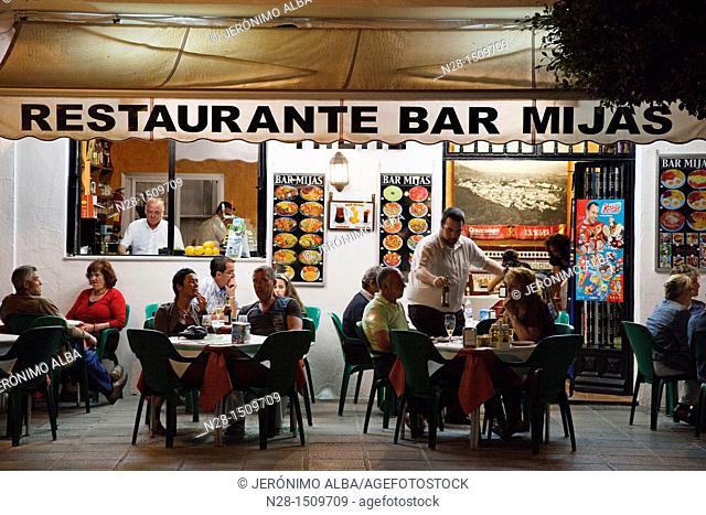 Restaurant in the white village of Mijas, Malaga Province, Costa del Sol, Andalusia, Spain