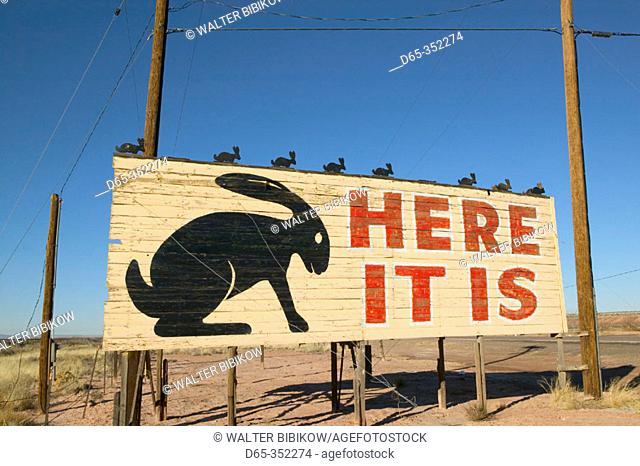 'Here it is' roadsign at Jackrabbit Trading Post. Joseph City. Arizona, USA