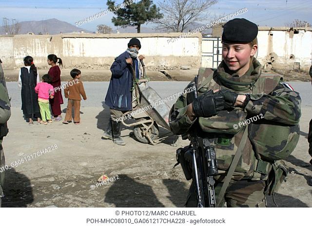 Afghanistan. Kaboul. Decembre 2006. Soldats francais de la Force Internationale d'Assistance et de Securite (ISAF) en Patrol dans les rues de la ville