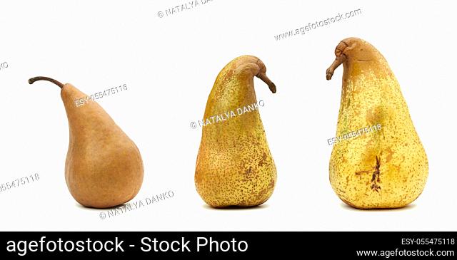 big ripe green pear isolated on white background, set