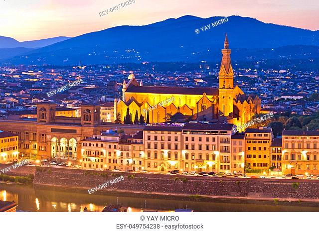 Florence cityscape panoramic evening view, Tuscany region of Italy