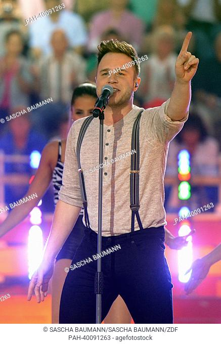 Der britische Sänger Olly Murs tritt am 08.06.2013 in der ZDF-Sendung ""Wetten, dass..?"" in der Stierkampfarena ""Coliseo Balear"" in Palma de Mallorca auf der...