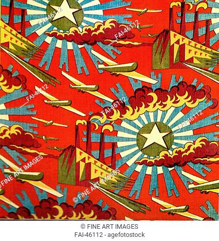 Decorative Cotton Print by Burylin, Sergei Petrovich (1876-1942)/Weaving/Soviet propaganda textile art/1927/Russia/State Russian Museum, St