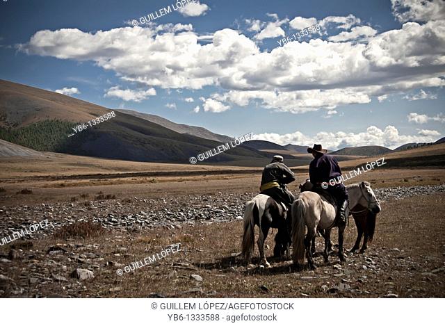 Nomad mongolian Horsemen, Khovsgol, Northern Mongolia
