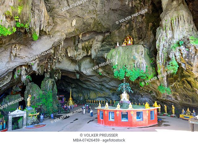 Hpa-An, Saddan (Sadan, Saddar) Cave, Buddha images, stupa, lime stone, Kayin (Karen) State, Myanmar (Burma)