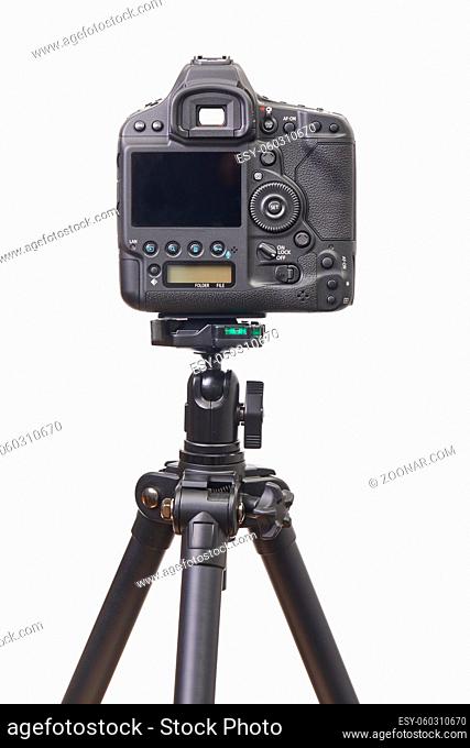 Back side of a mirror reflex camera on a tripod