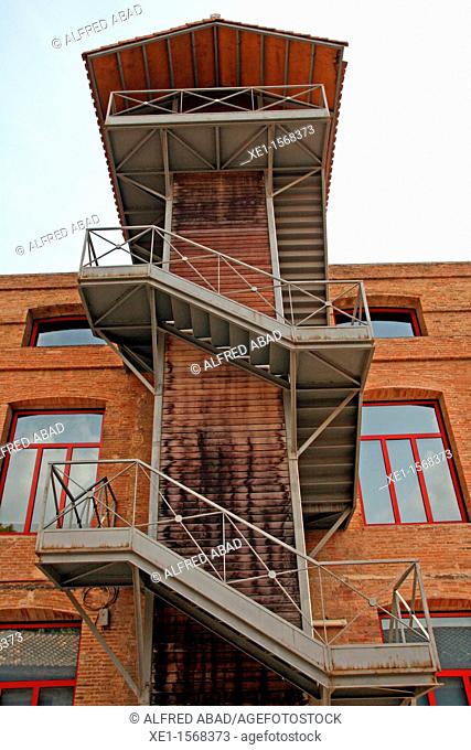 stairs, industrial site, Colonia Güell, Santa Coloma de Cervello, Catalonia, Spain