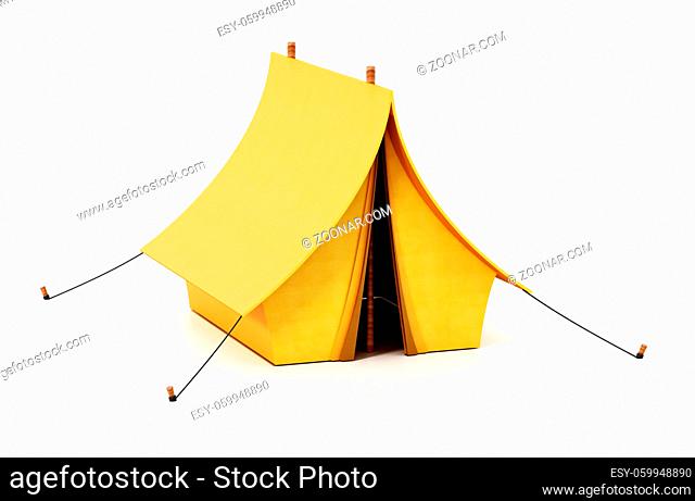 Yellow camping tent isolated on white background. 3D illustration