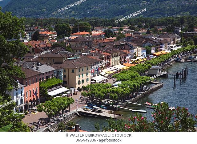 Switzerland, Ticino, Lake Maggiore, Ascona, high angle town view