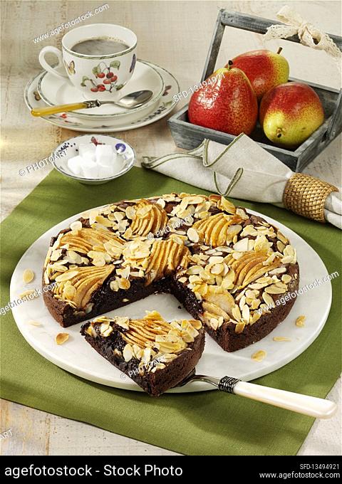 Chocolate pear brownie cake