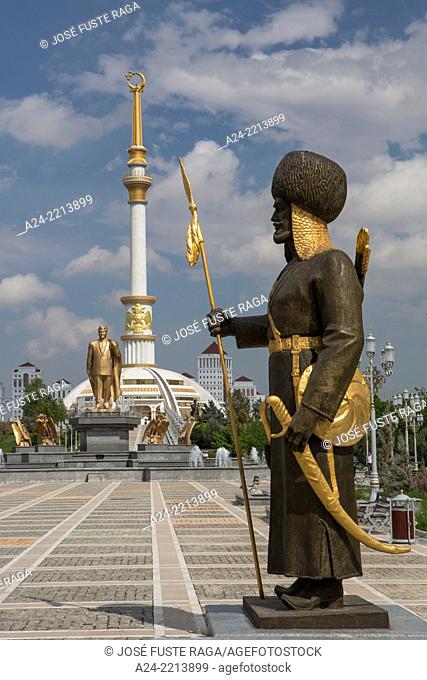 Turkmenistan , Ashgabat City, Independence Park, Independence Monument and warriors