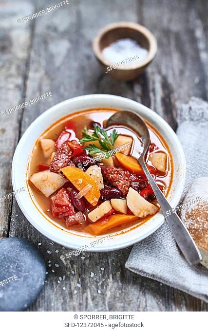 Stone soup with vegetables and sausage (Portugal)