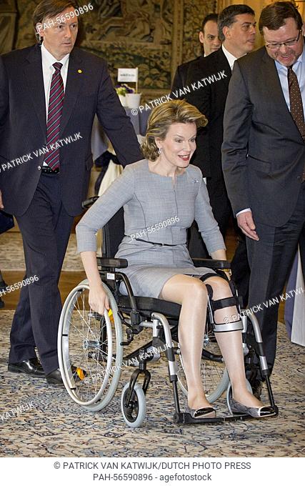 Queen Mathilde of Belgium attend the conference on financial literacy at the Egmont Palace in Brussels, Belgium, 11 March 2015