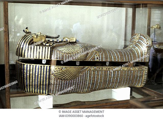 Golden sarcophagus of the Pharoah Tutenkhamen Tut'ankhamun dc1340 BC  Photograph