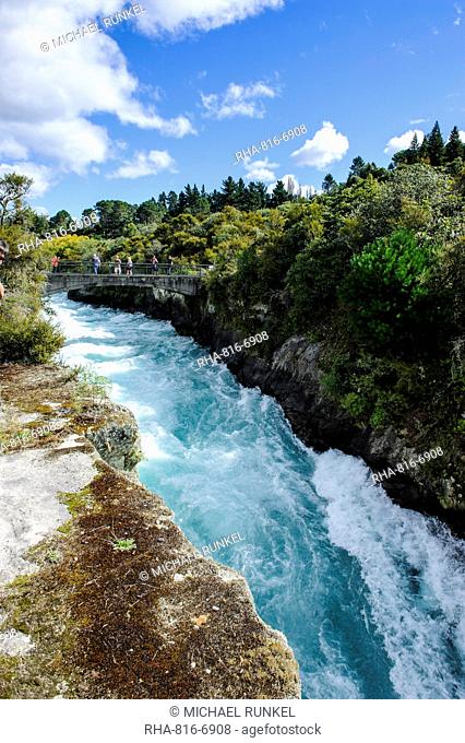 Narrow chasm leading in the Huka falls on the Waikato River, Taupo, North Island, New Zealand, Pacific