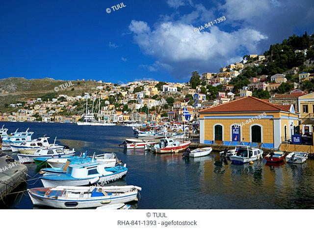 Gialos harbour, Symi island, Dodecanese, Greek Islands, Greece, Europe
