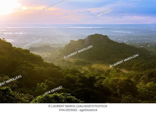 Landscape view from the top of Mihintale Mountain, Anuradhapura District, North Central Province, Sri Lanka, Asia