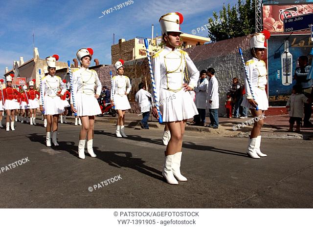 A group of girls standing during the celebration of the Independence Day in Chilecito, Argentina