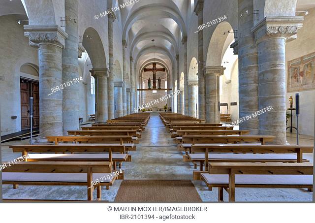 Interior view, St. Michael's basilica, 1180, late Romanesque tufa stone building, Altenstadt, Upper Bavaria, Bavaria, Germany, Europe, PublicGround
