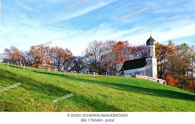 Chapel on Egglsee Lake near Ebersberg, Bavaria, Germany, Europe