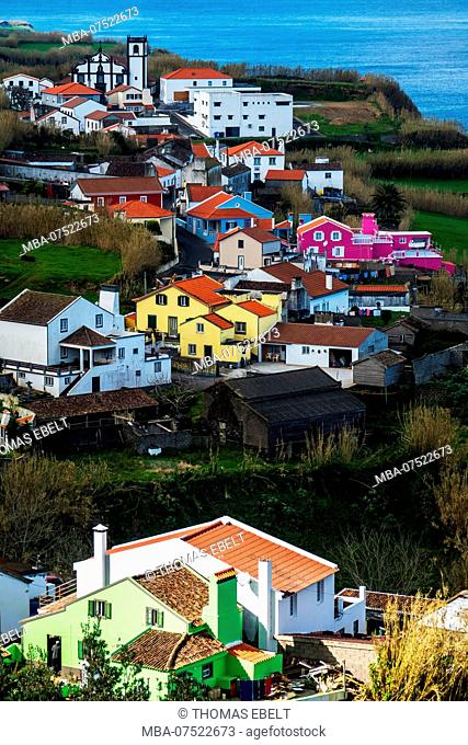 Colorful houses in Ajuda da Bretanha, Sao Miguel, Azores, Portugal