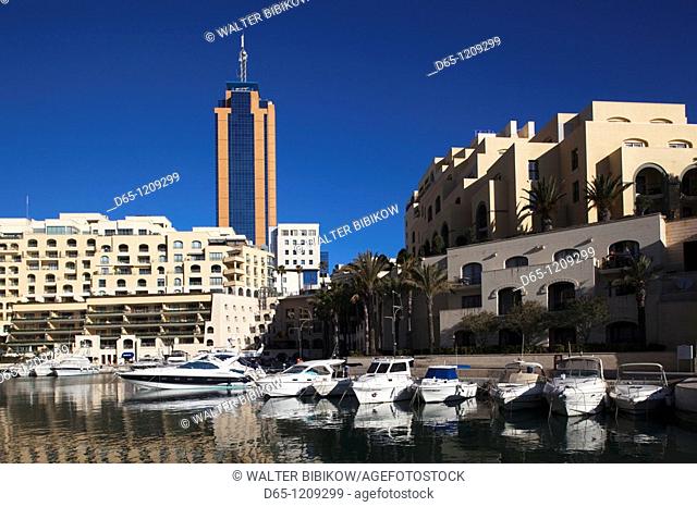 Malta, Valletta, St  Julian's, Portomaso Marina and Portomaso Tower