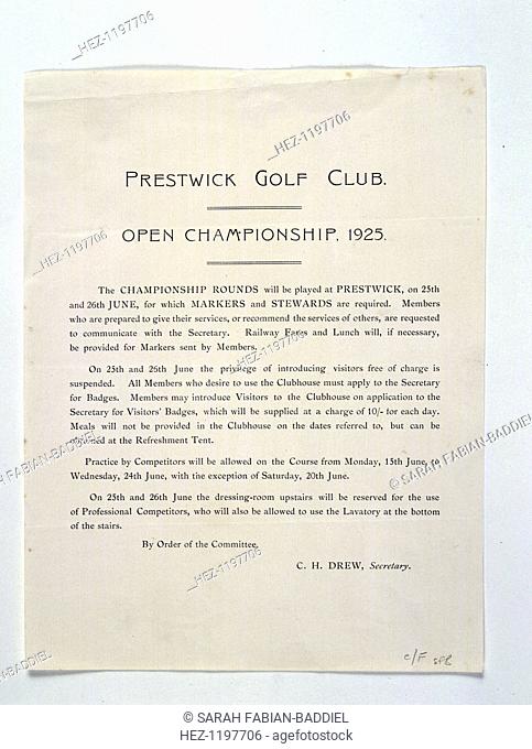Members rules for Open Championship, Prestwick, 1925