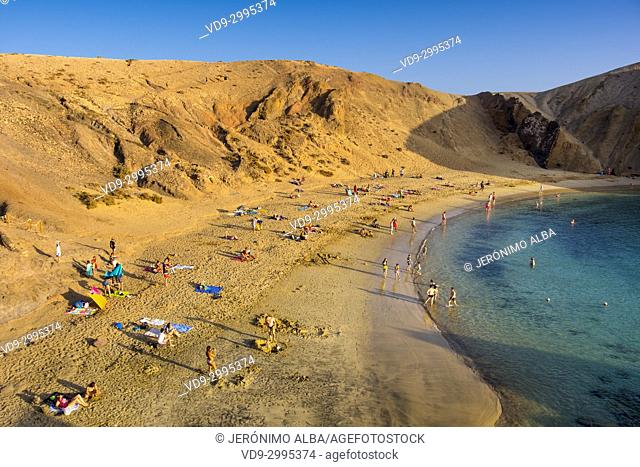 Punta de Papagayo beach, Playa Blanca. Lanzarote Island. Canary Islands Spain. Europe