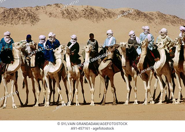 Tuareg camel race for the Sebiba festival. Djanet. Tassili N'Ajjer. Sahara. Algeria