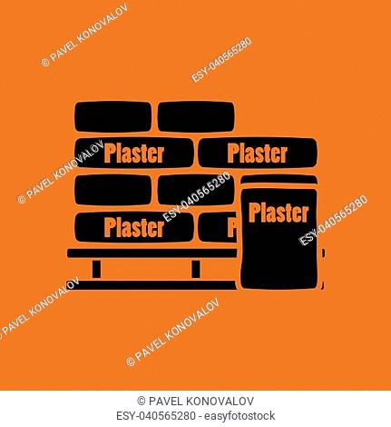 Palette with plaster bags icon. Orange background with black. Vector illustration