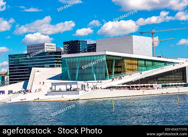 OSLO, NORWAY - JULY 29: The Oslo Opera House is the home of The Norwegian National Opera and Ballet, and the national opera theatre in Norway in Oslo
