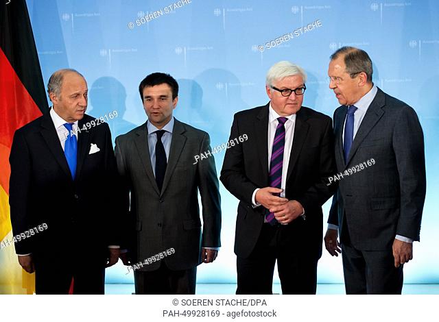 The Foreign Ministers of France, Laurent Fabius (L-R), of Ukraine, Pawel Klimkin, of Germany, Frank-Walter Steinmeier (SPD) and of Russia, Sergey Lavrov